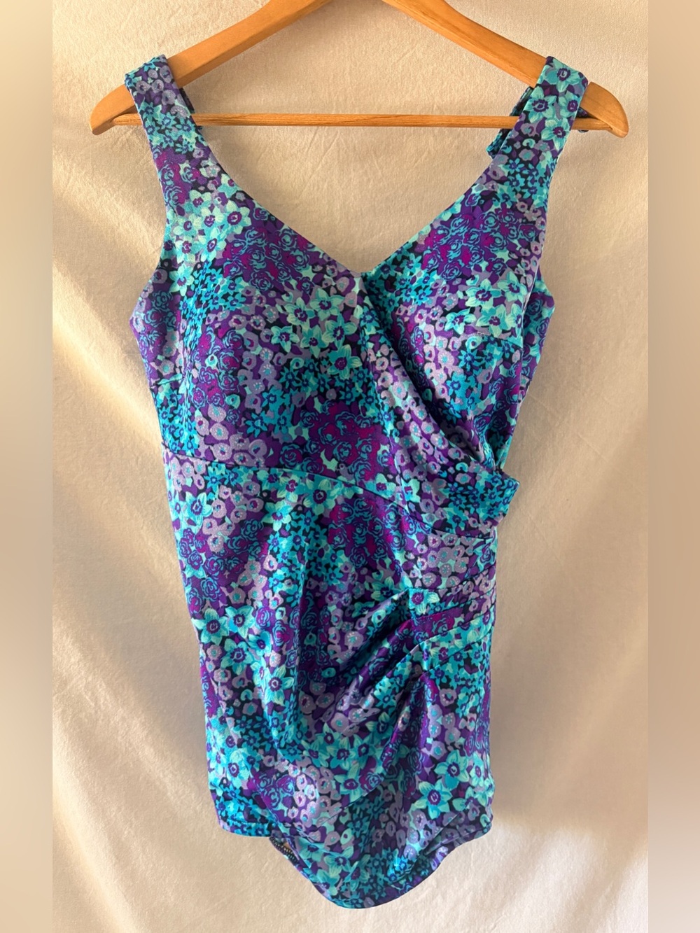 Vintage Maxine of Hollywood Floral One-Piece Swimsuit in Purple and Teal